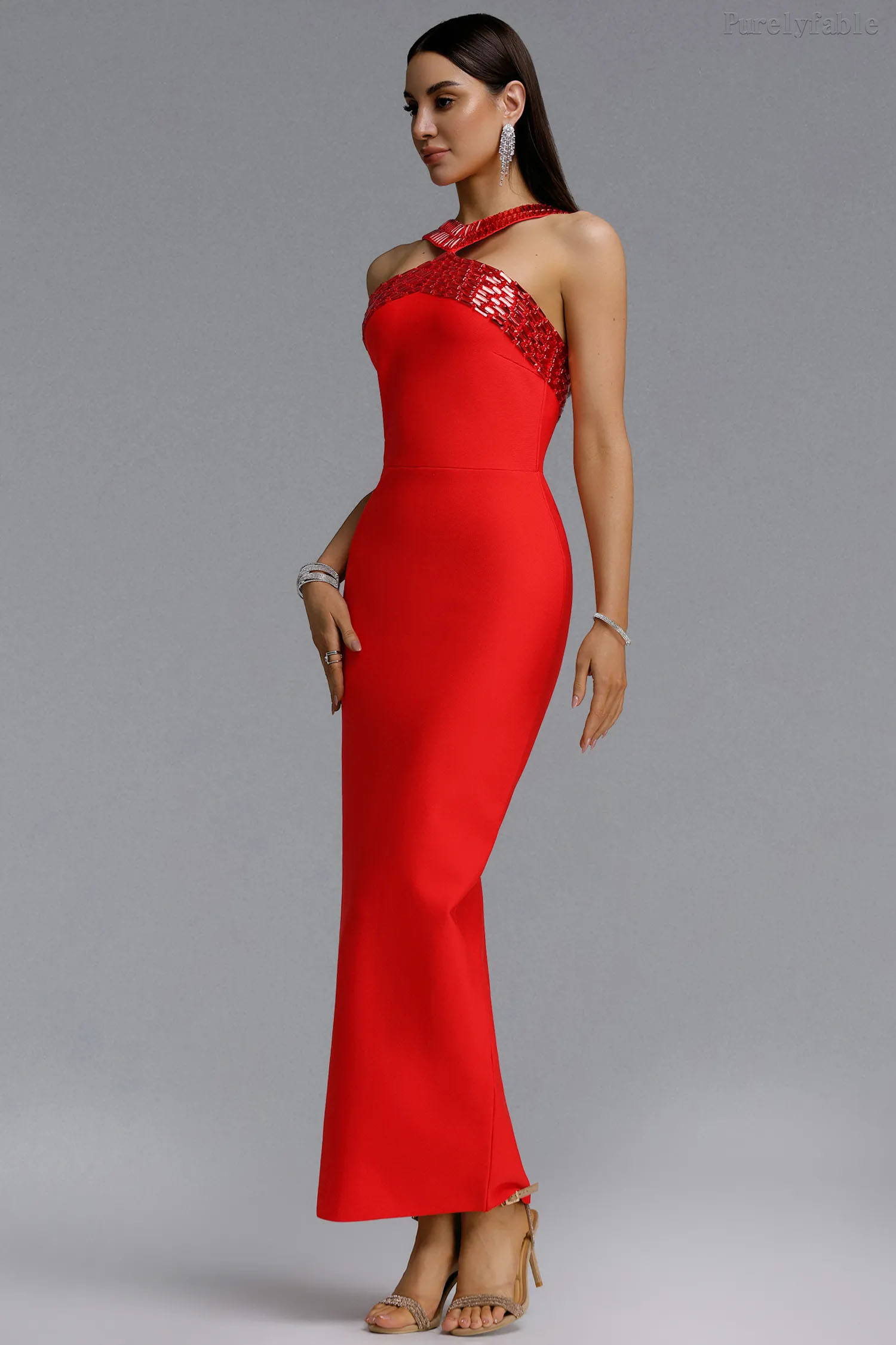 Alexa Red Sleeveless Hhip Bandage Dress