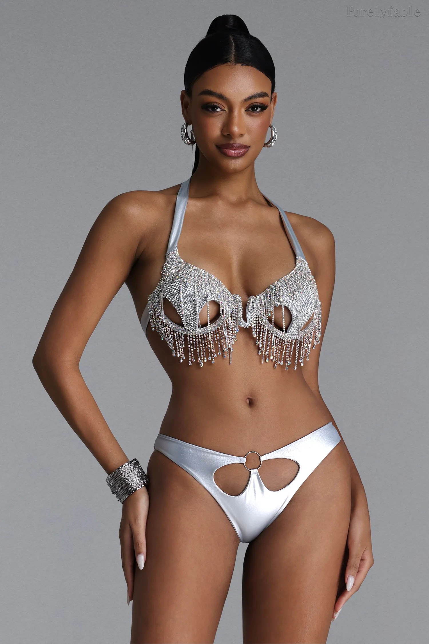 Thea Silver Hollowed-out Swimwear Bikini Set