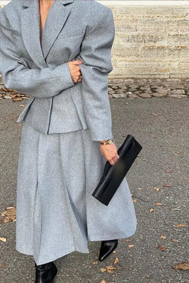 Georgia Lapel Blazer Midi Skirt Set-purelyfable