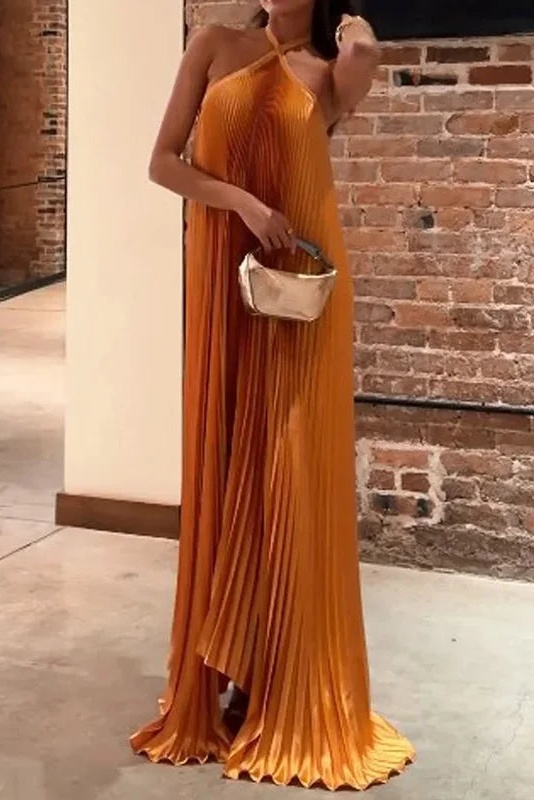 Novia Halter Neck Pleated Maxi Dress-purelyfable