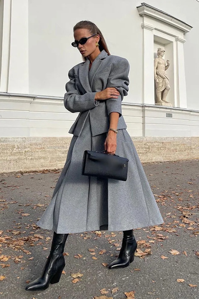 Georgia Lapel Blazer Midi Skirt Set-purelyfable