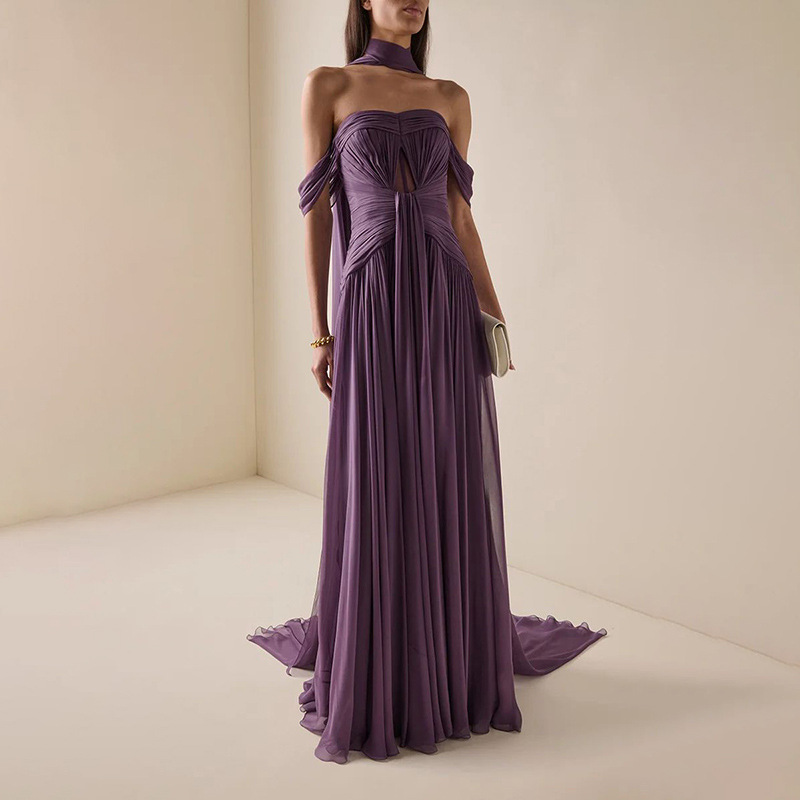 Giselle Purple Halter-Neck Draped Maxi Dress