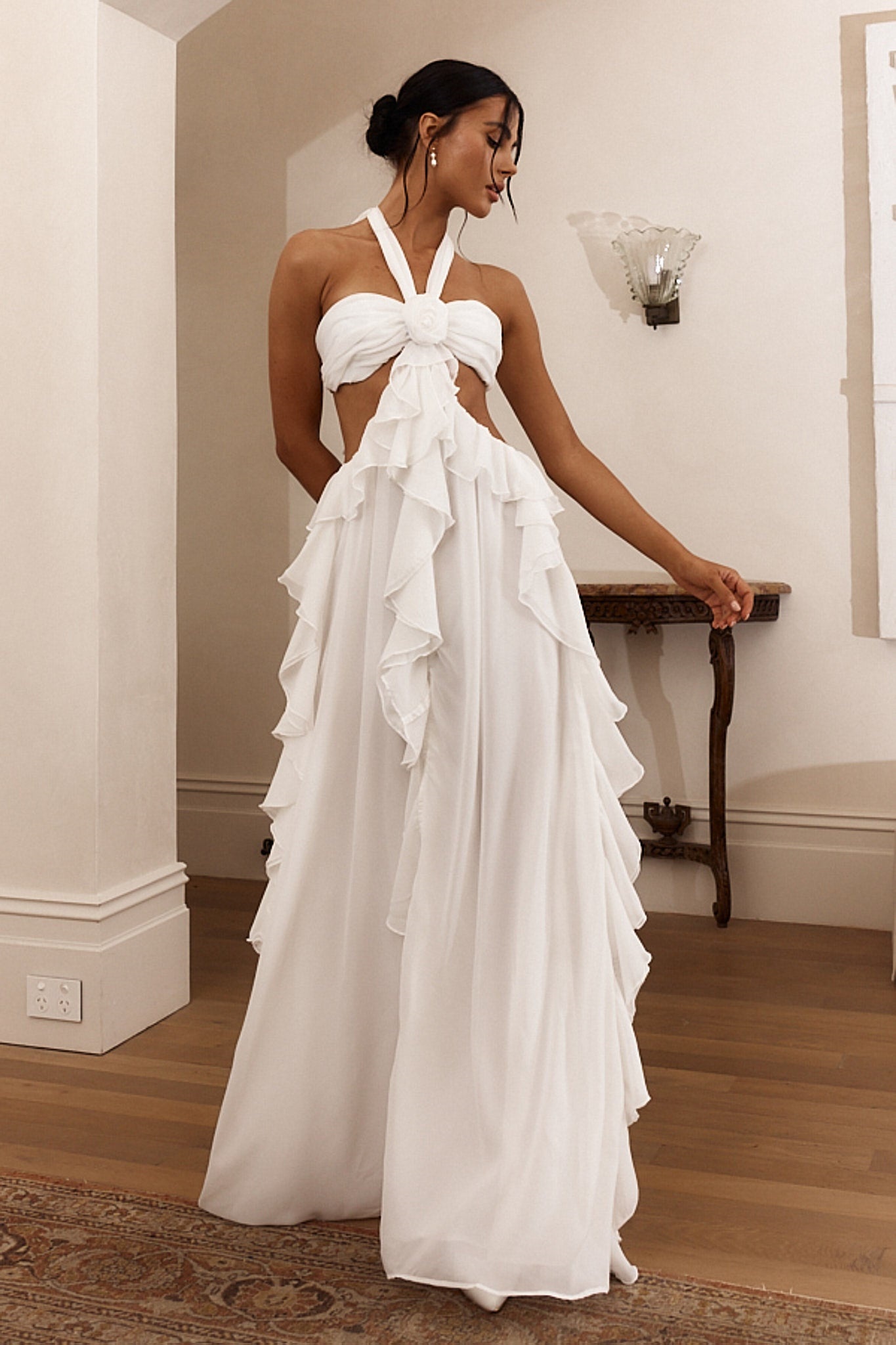 Maggie Halter Cut-Out Ruffle Maxi Dress-purelyfable