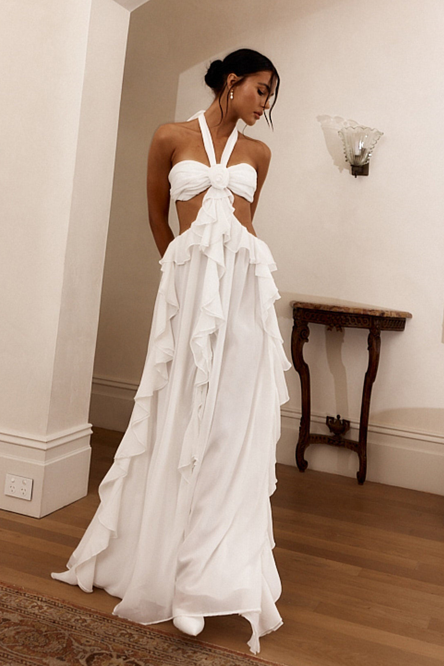 Maggie Halter Cut-Out Ruffle Maxi Dress-purelyfable