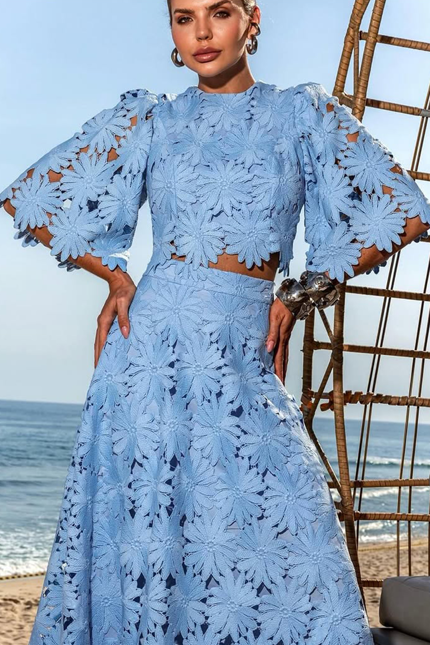 Madeline Lace Embroidered Top & Maxi Skirt Set-purelyfable
