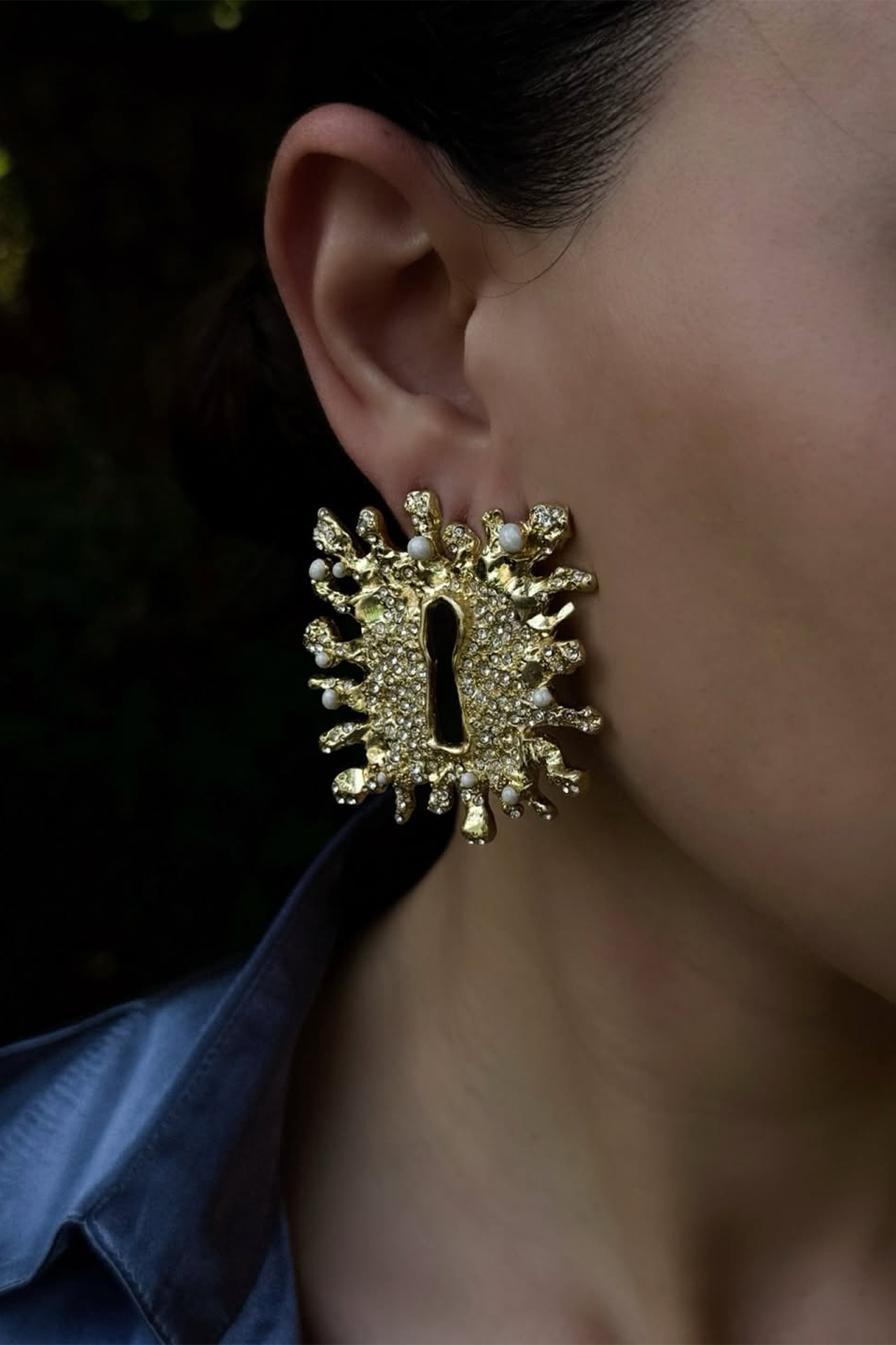 Crystal Embellished Keyhole Earrings-purelyfable