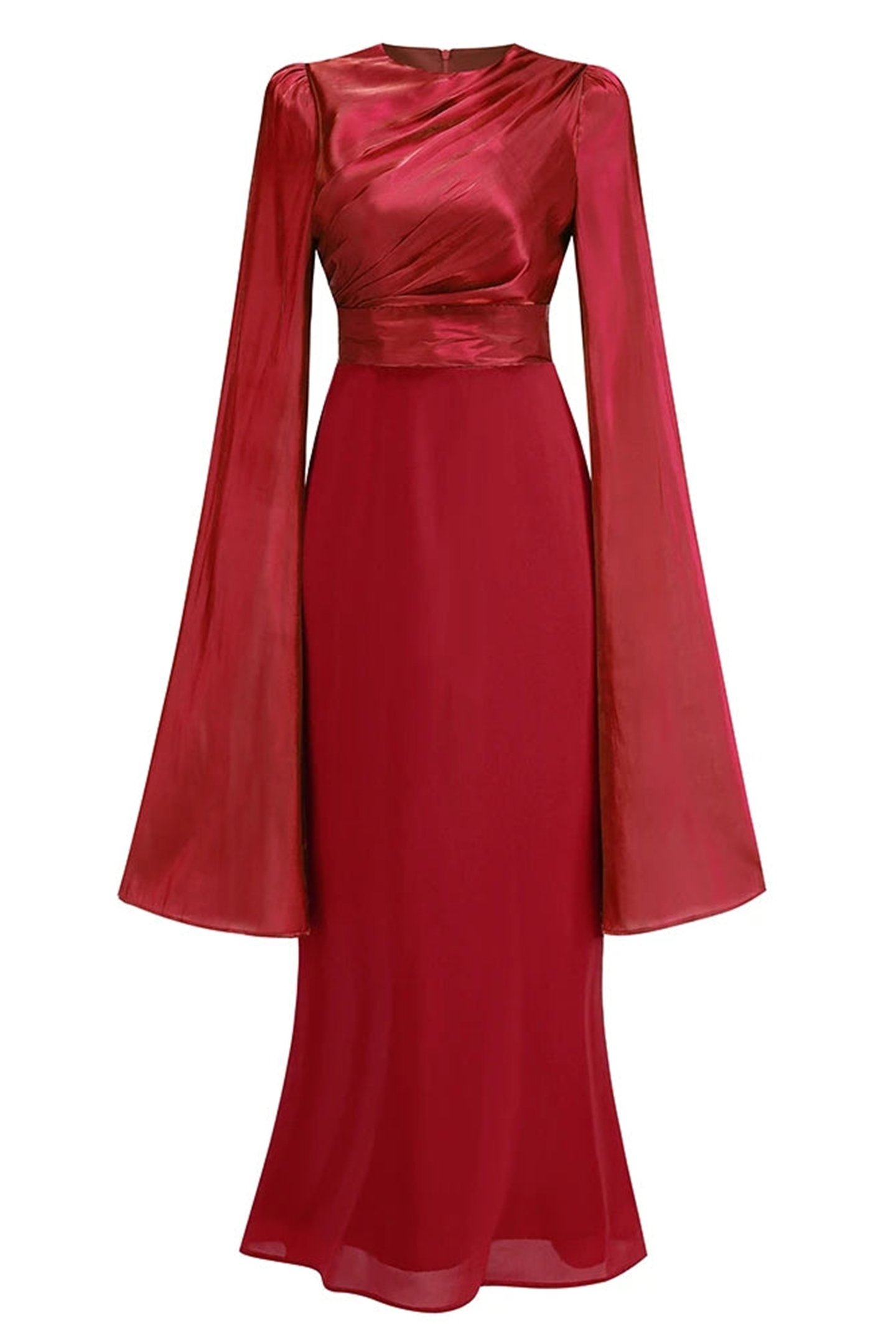 Marcia Long Sleeve Ruched Organza Maxi Dress-purelyfable