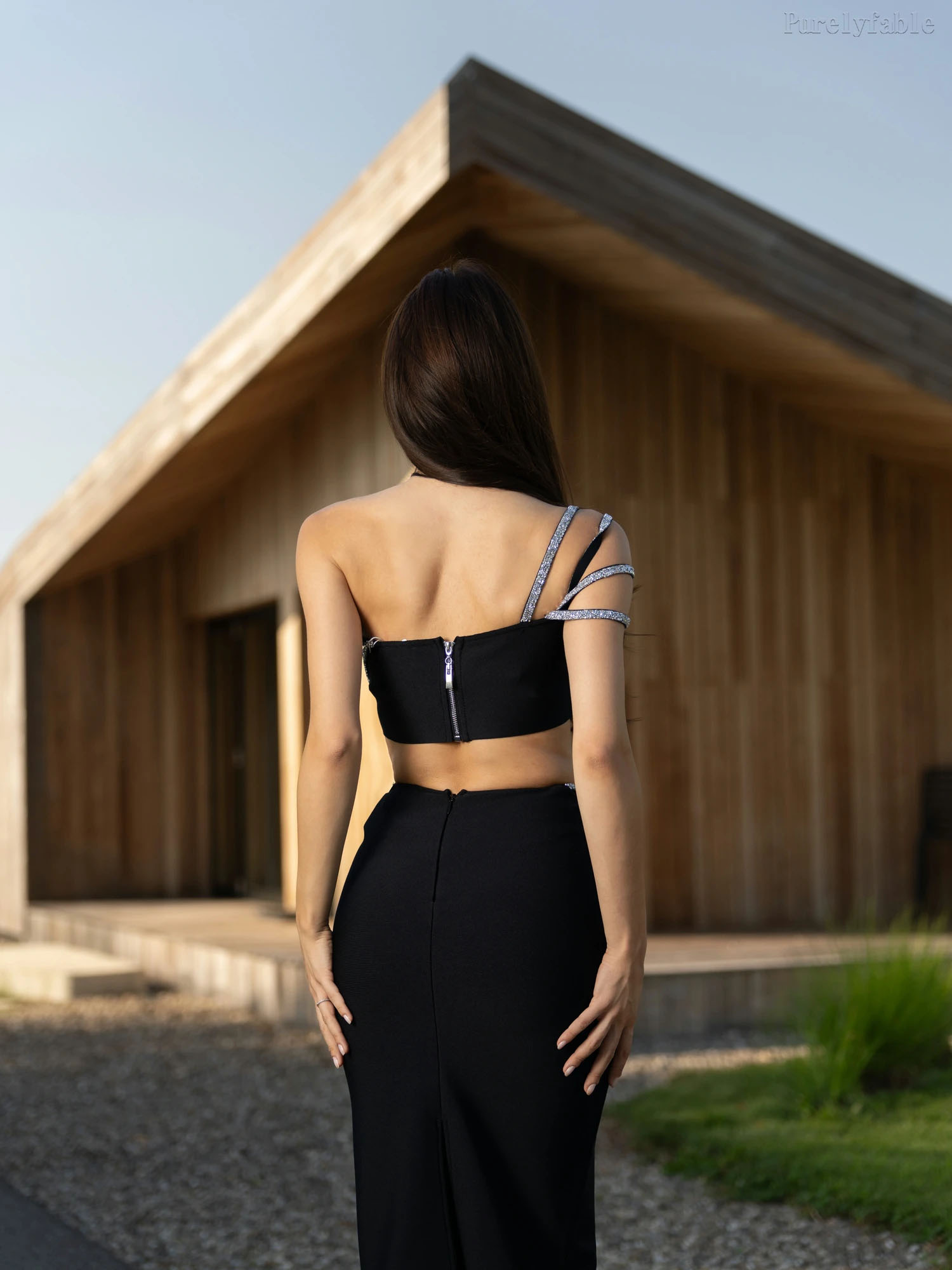 Aurora Black Rhinestone-Embellished Bandage Dress Set