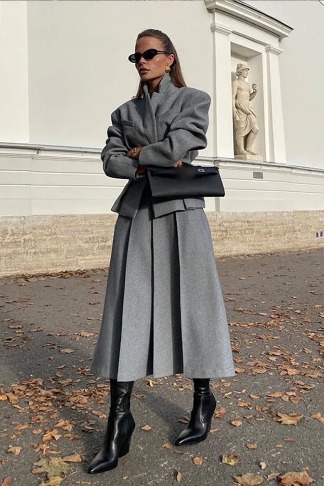 Georgia Lapel Blazer Midi Skirt Set-purelyfable