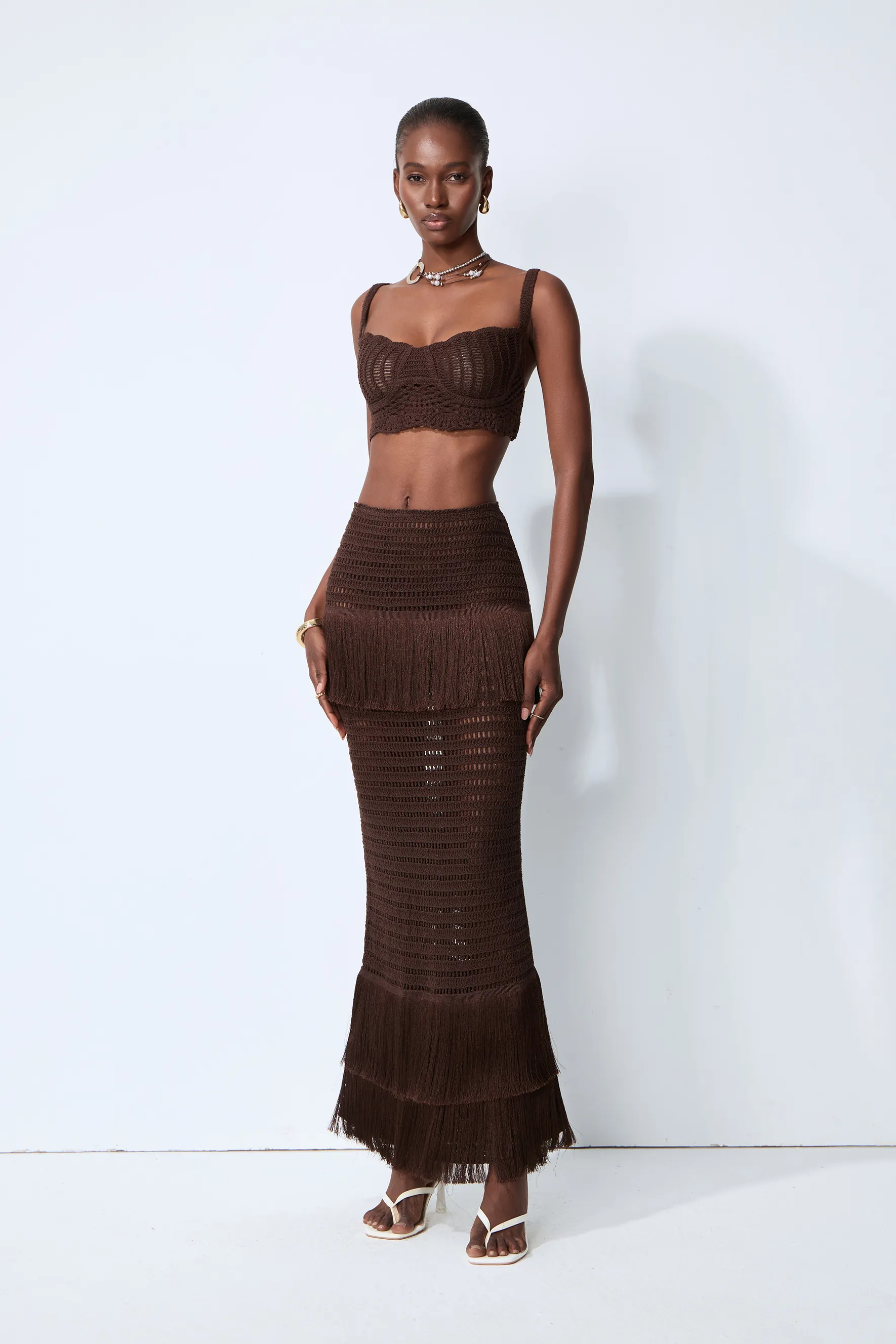 Coraline Brown Strappy Fishtail Dress Set
