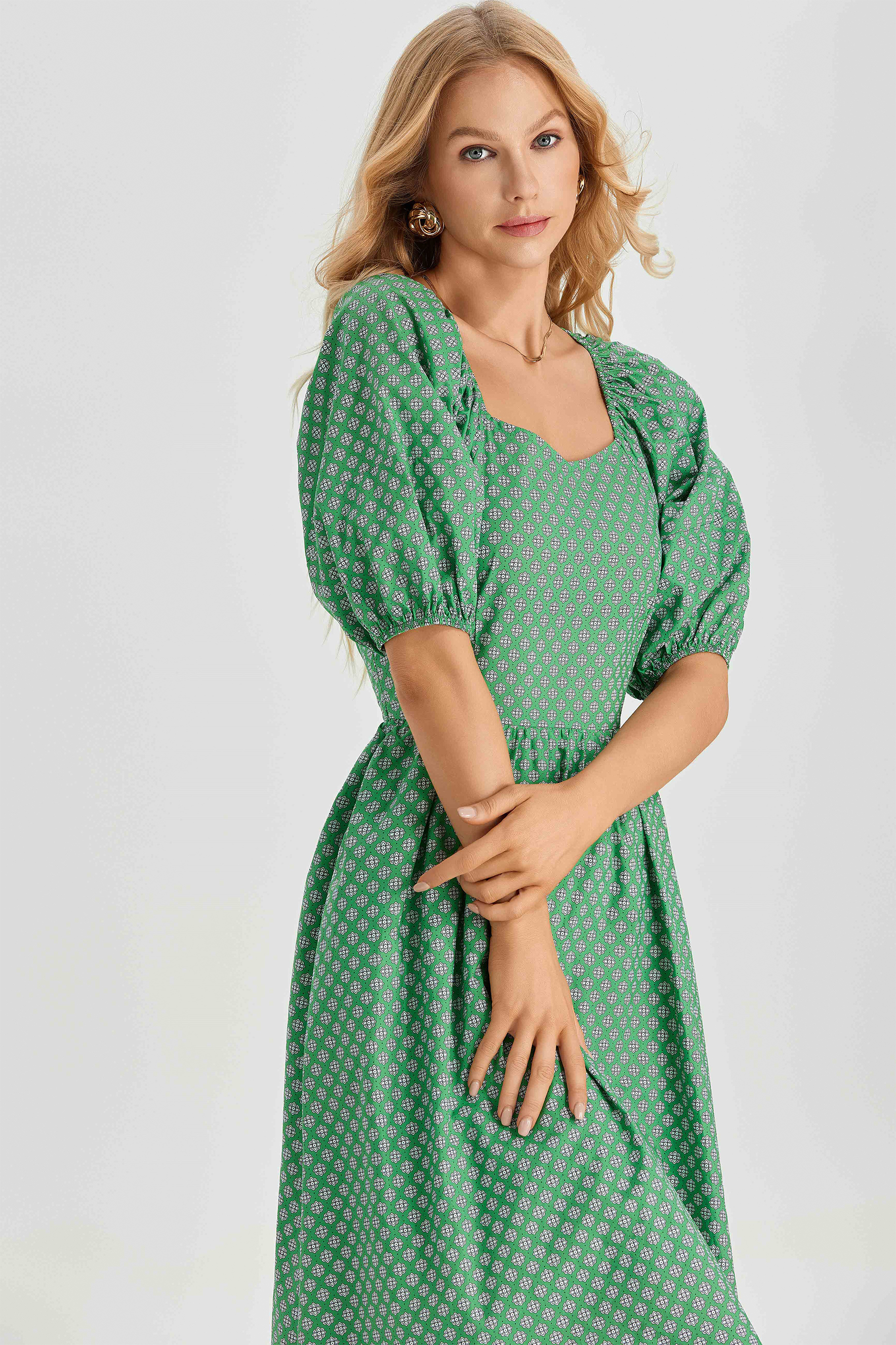 Lorena Print Balloon Sleeve Midi Dress-purelyfable