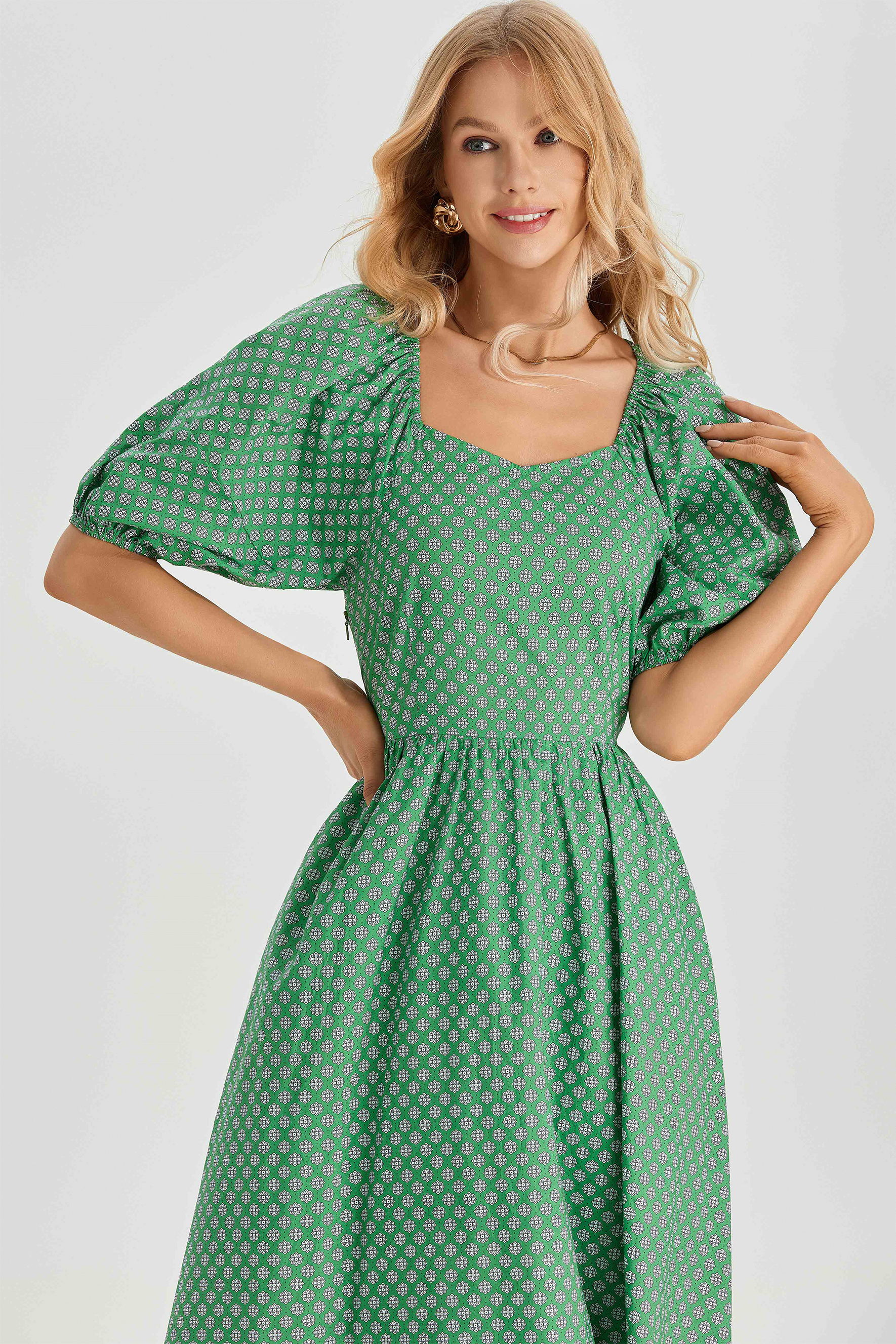 Lorena Print Balloon Sleeve Midi Dress-purelyfable