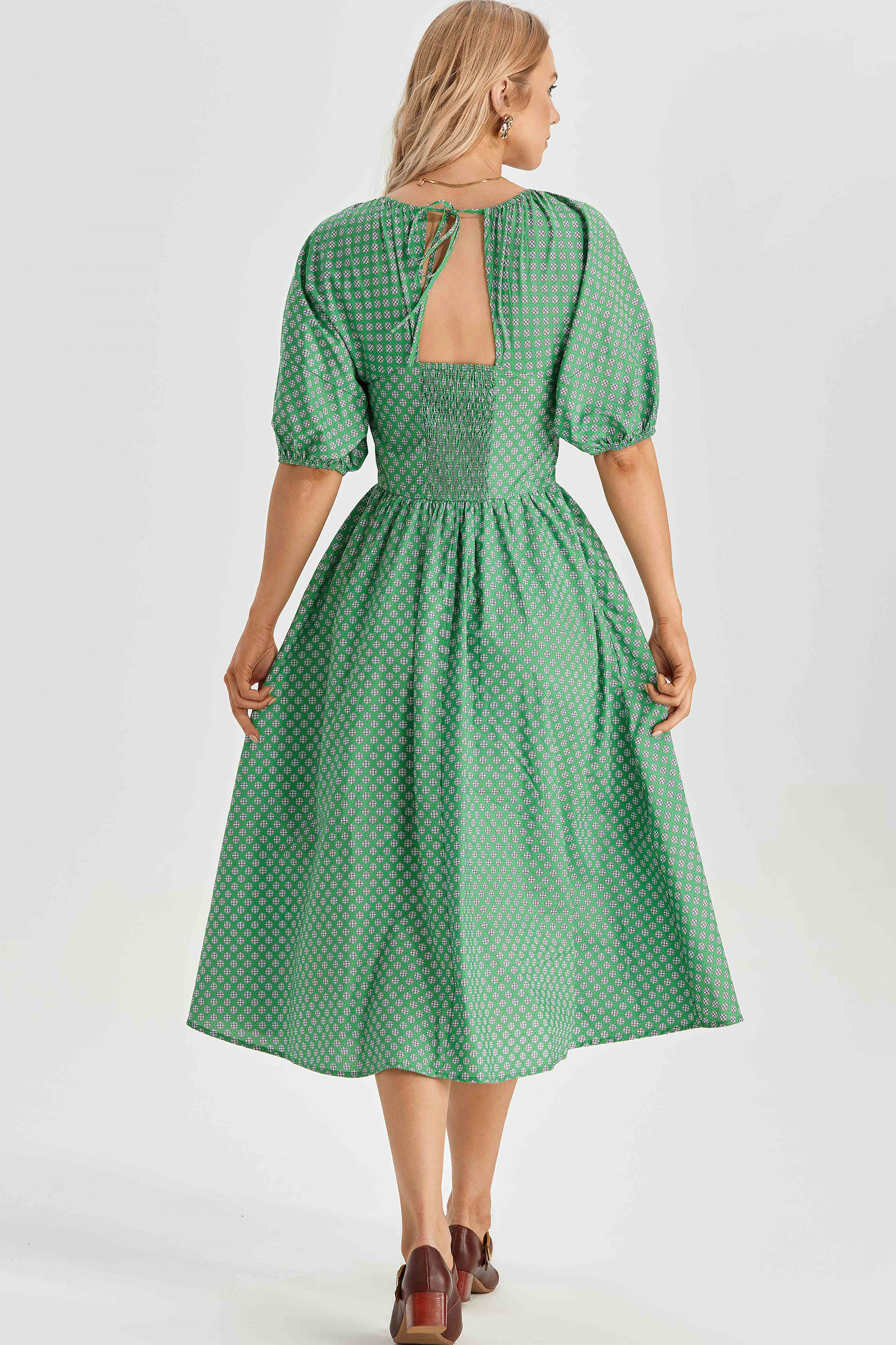Lorena Print Balloon Sleeve Midi Dress-purelyfable