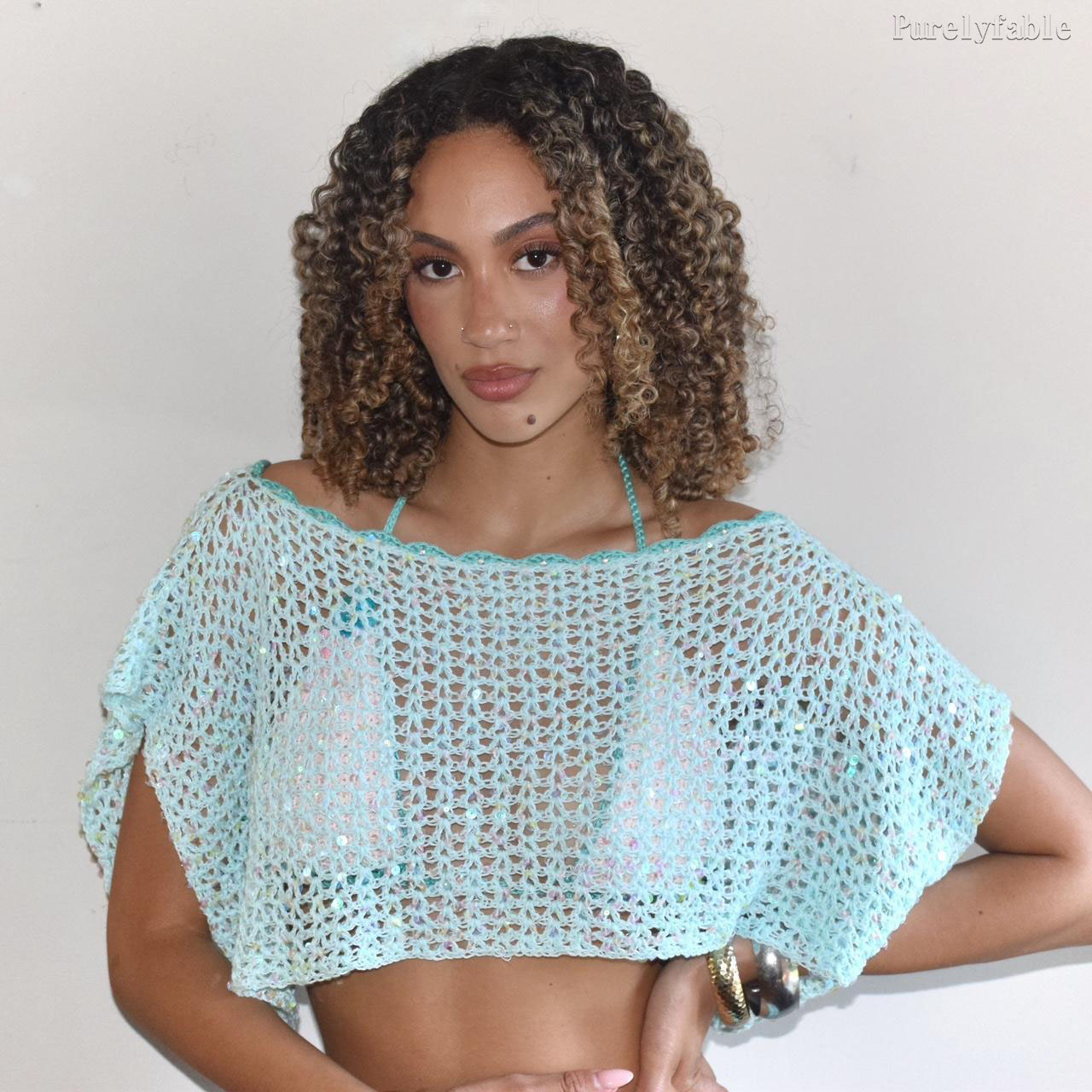Calla Sky Blue Crochet Shawl and Shorts Set