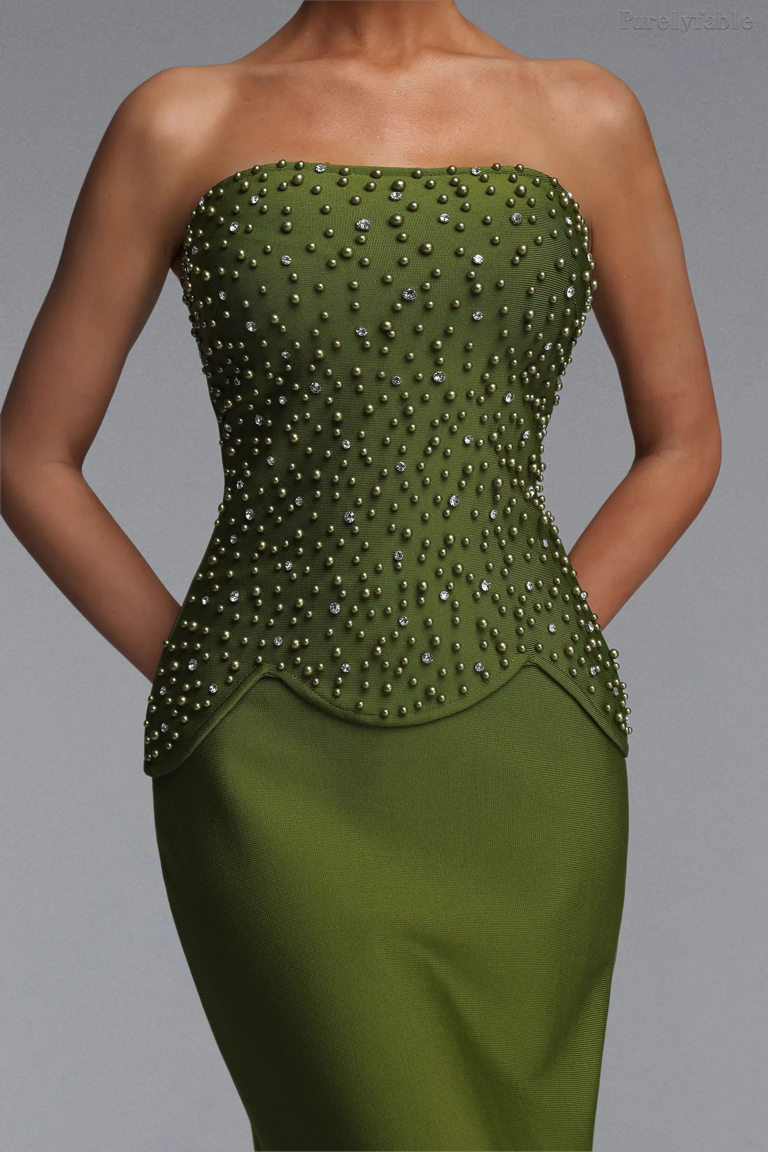 Maeve Matcha Green Plunging Bandeau Dress Set