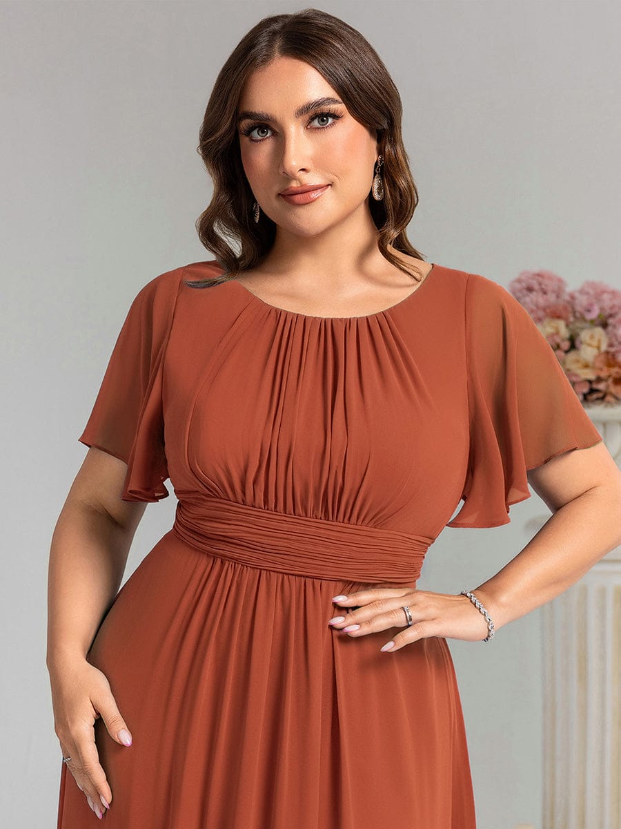 Plus Size Printed Chiffon Pleated Maxi Wedding Guest Dress