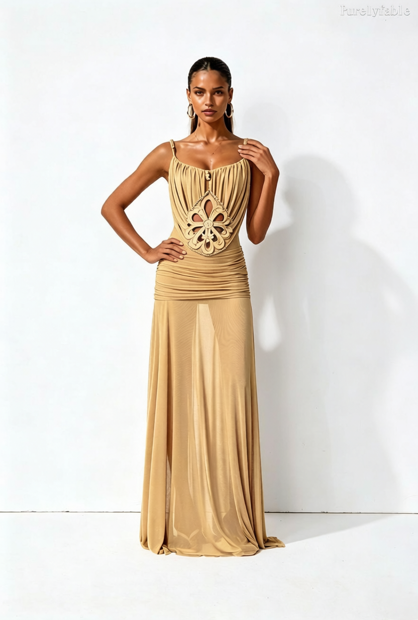 Daphne  khaki Slim Suspender Pleated Chest Dress