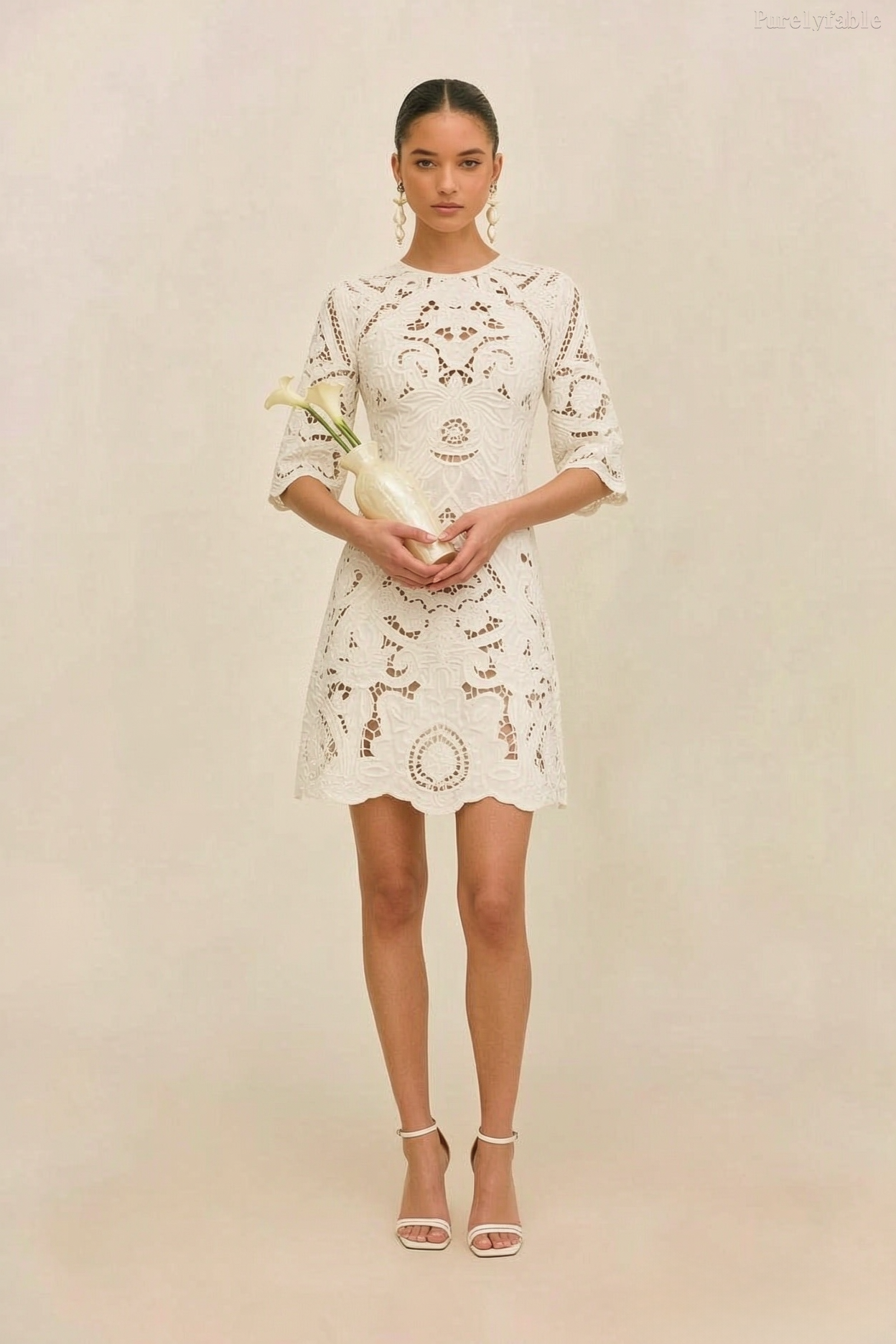 Kamila White Round-neck Open-Back Short Dress