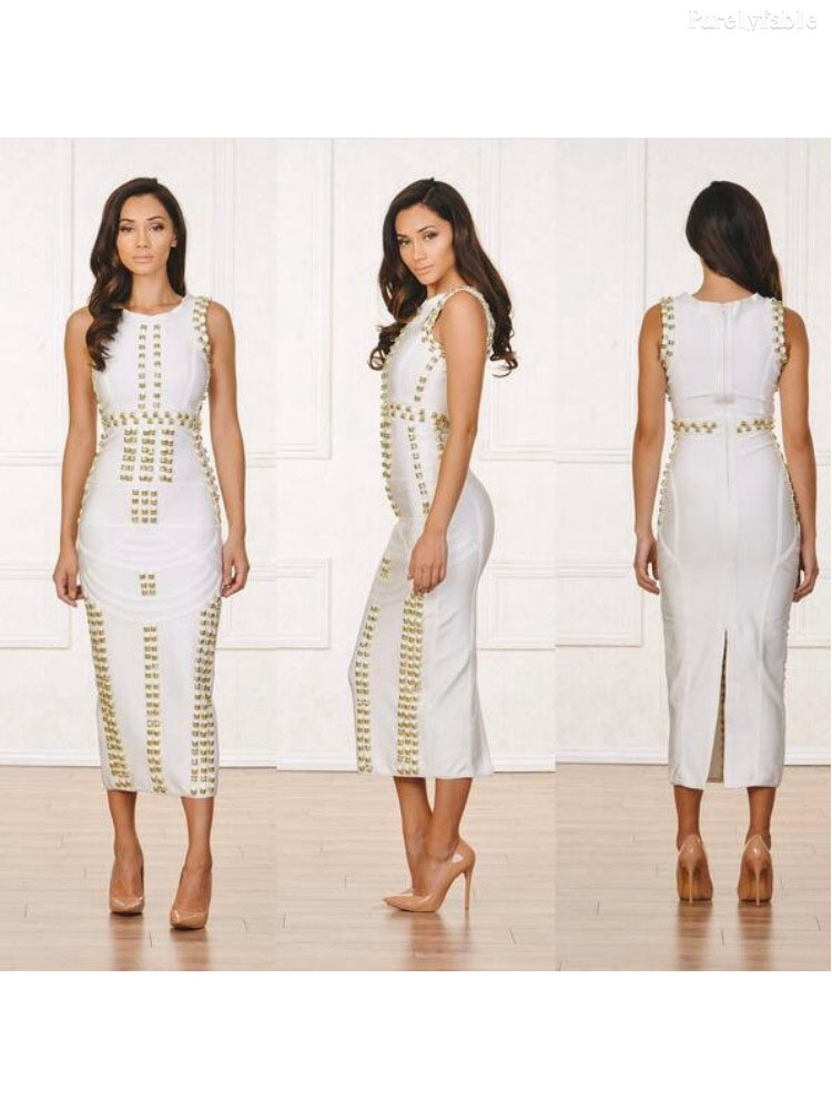 Anabella White Sleeveless Bandage Dress