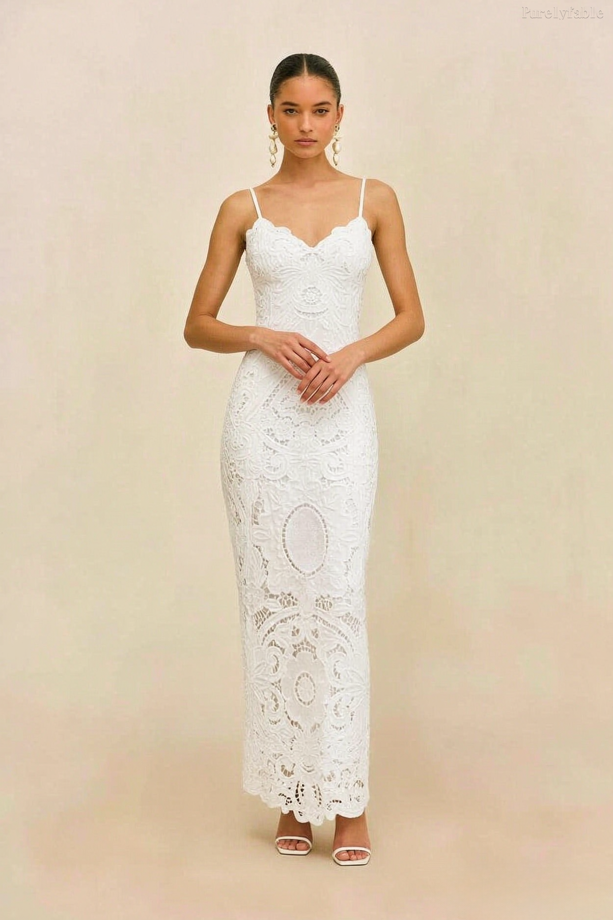 Kamila White Thin Shoulder Strap Open-Back Long Dress