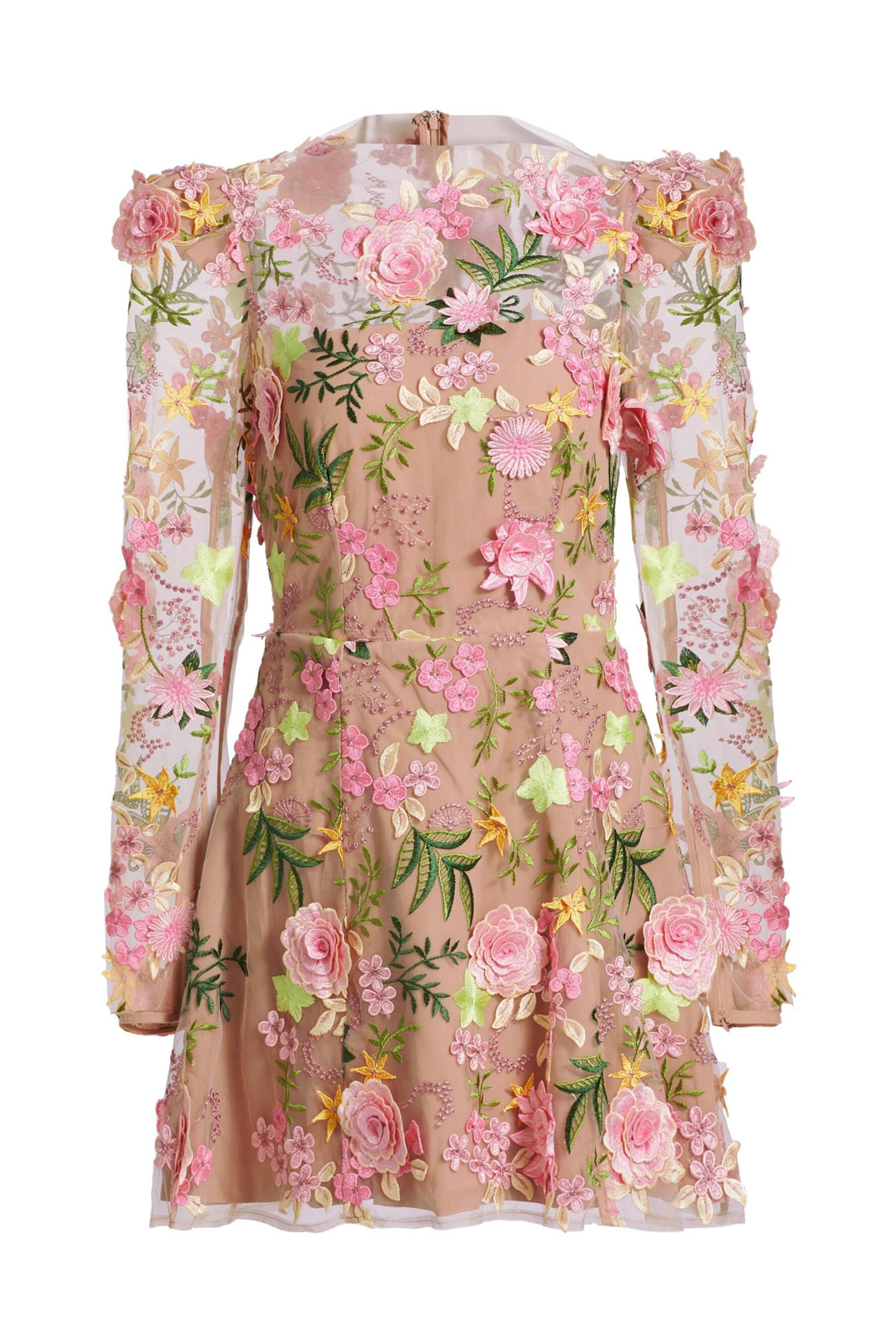 Lara Floral Applique Long Sleeve Mini Dress-purelyfable