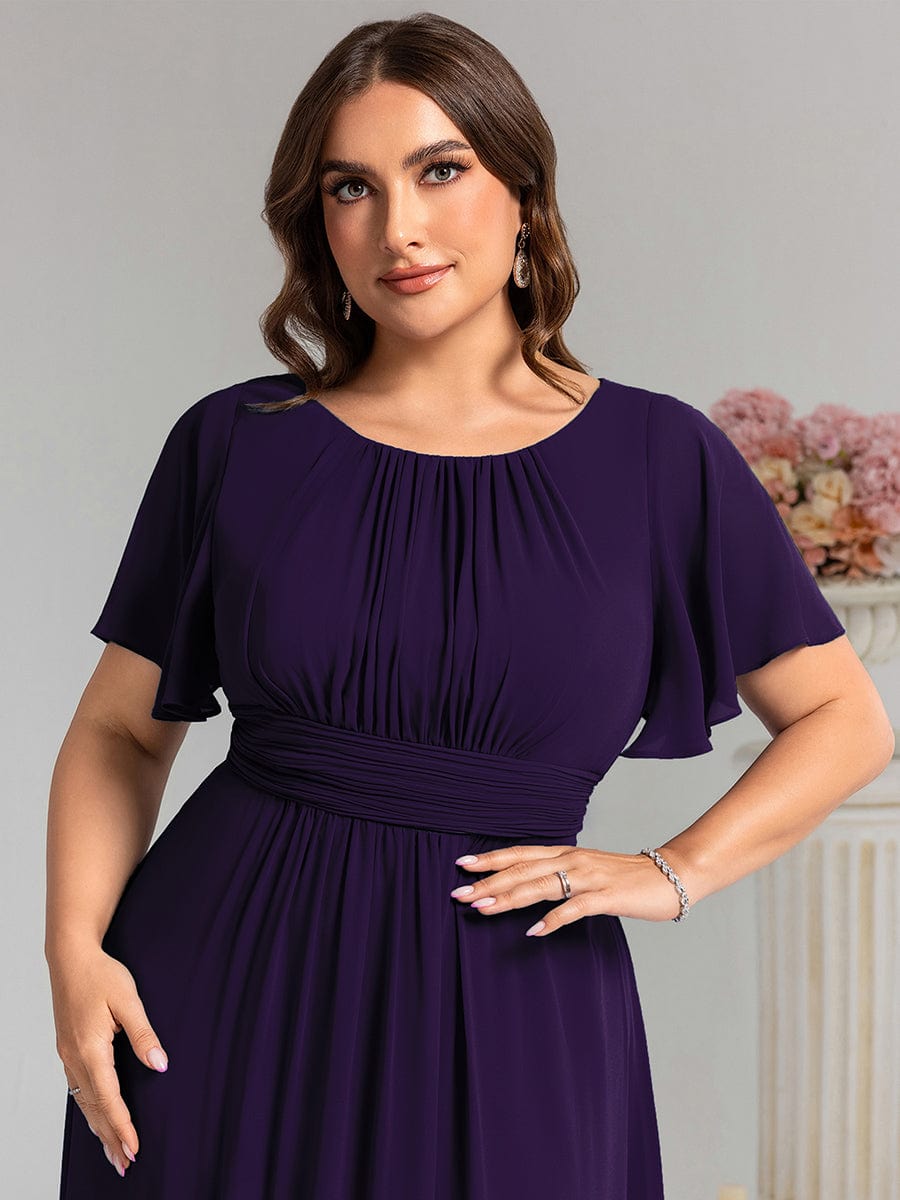 Plus Size Printed Chiffon Pleated Maxi Wedding Guest Dress