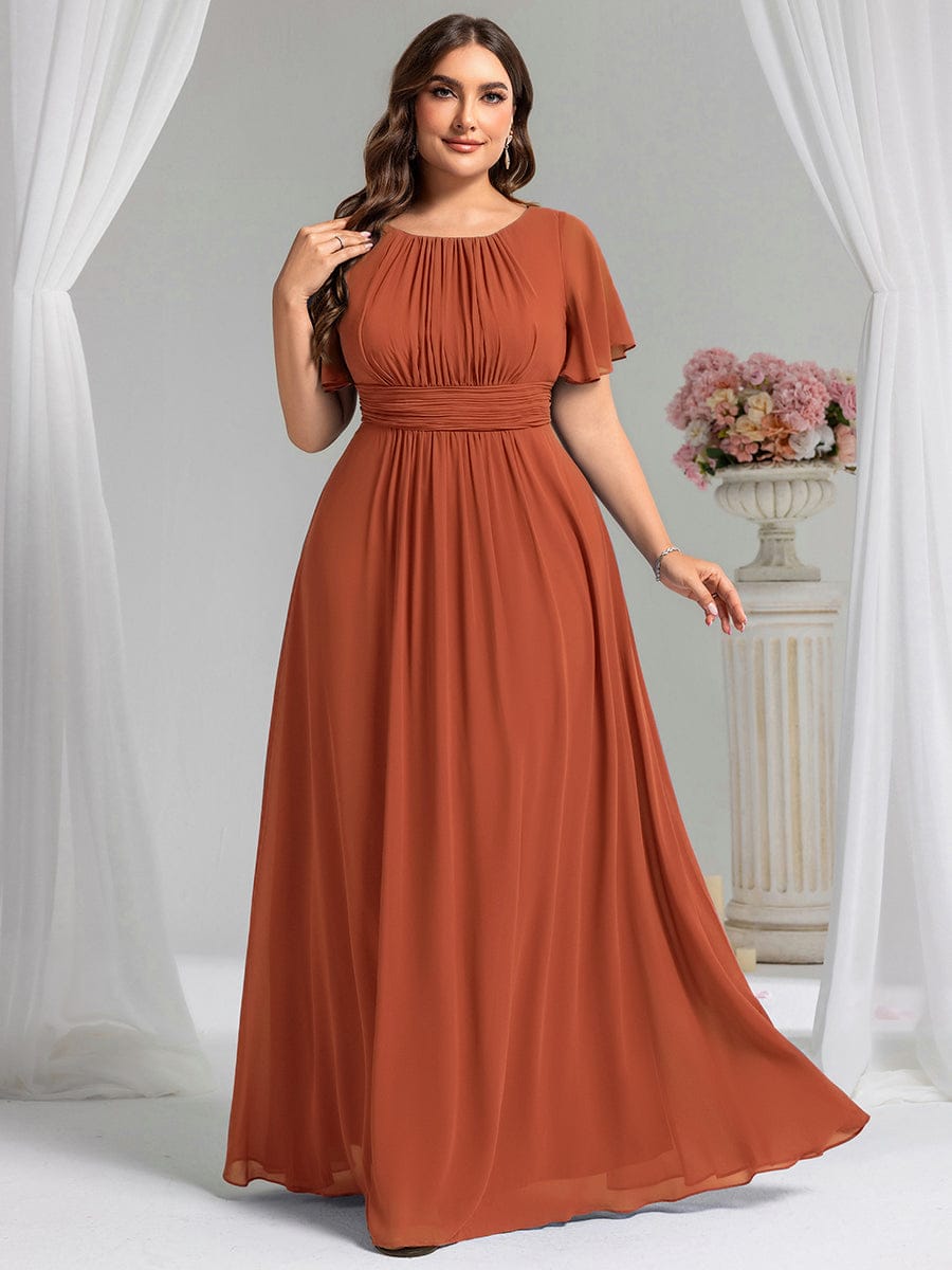 Plus Size Printed Chiffon Pleated Maxi Wedding Guest Dress