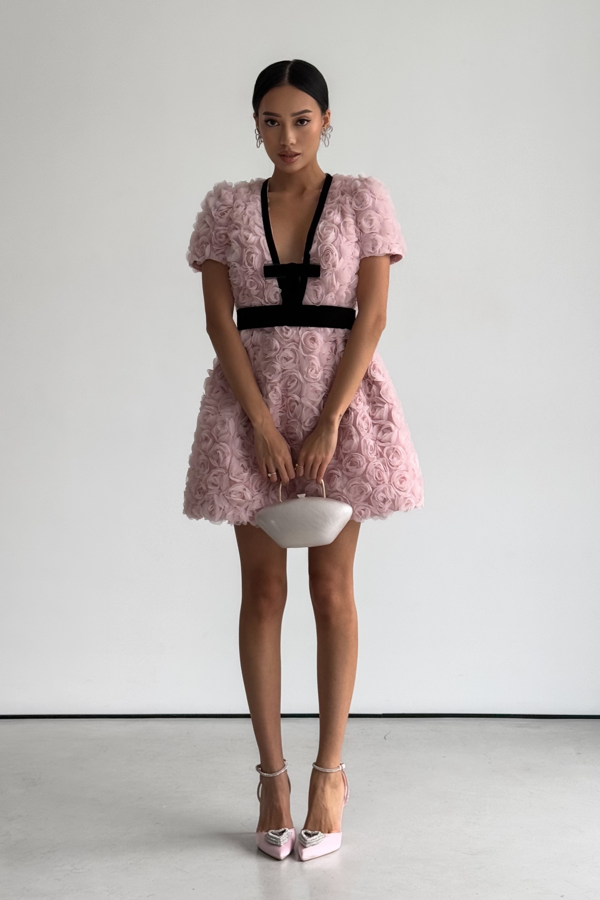 Amelia Rose Embellished V-neck Mini Dress-purelyfable