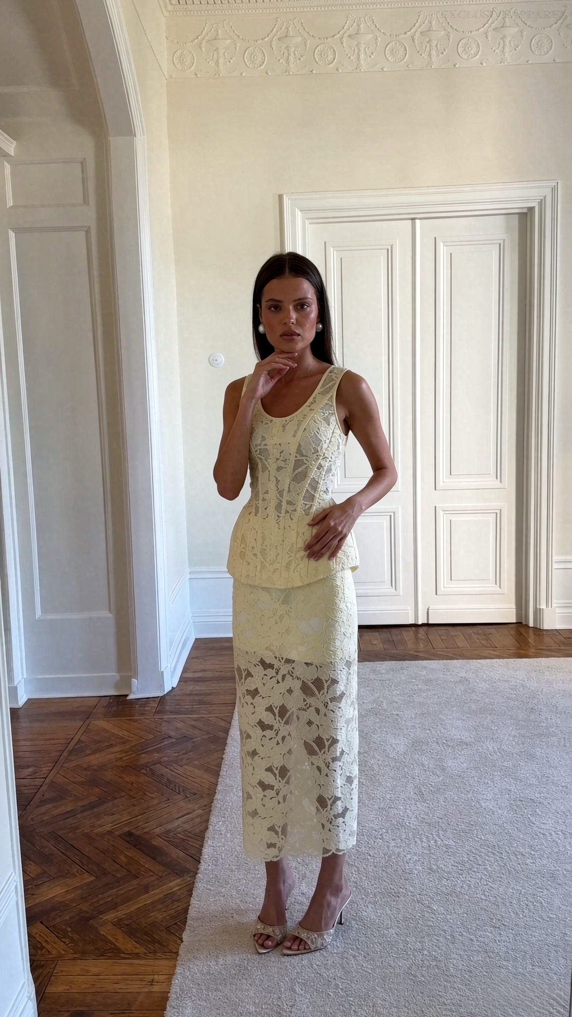 Elodie White Sleeveless Lace Midi Dress of Two Set