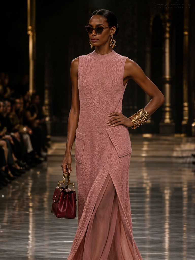 Gabriela Pink Sleeveless Half-Neckline Layered Dress