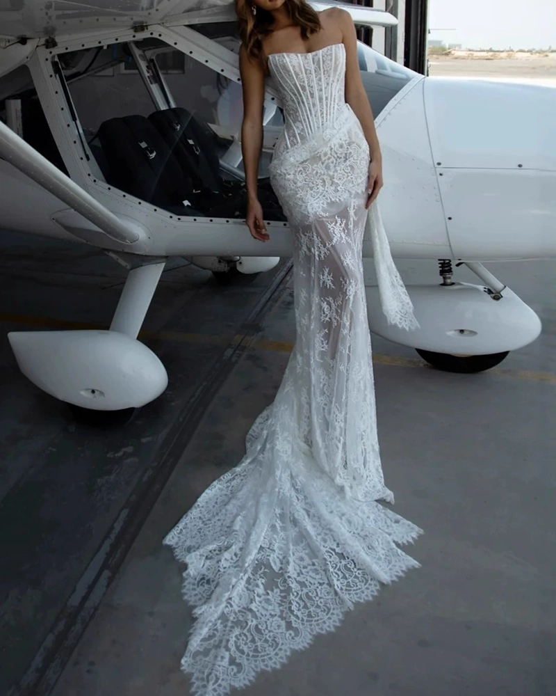 Aveline White Strapless Lace Dress