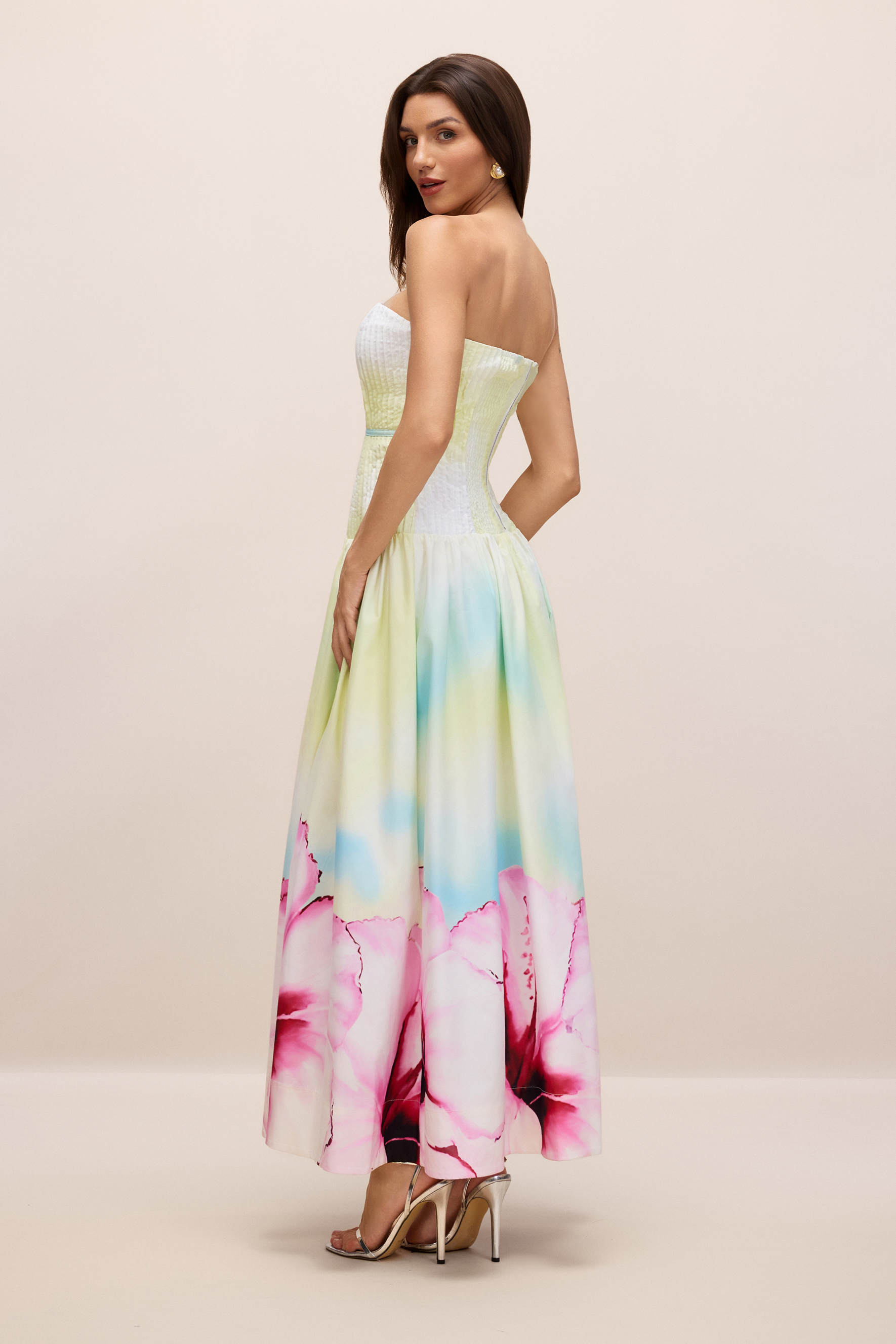 Hermosa Strapless Floral Print Maxi Dress-purelyfable