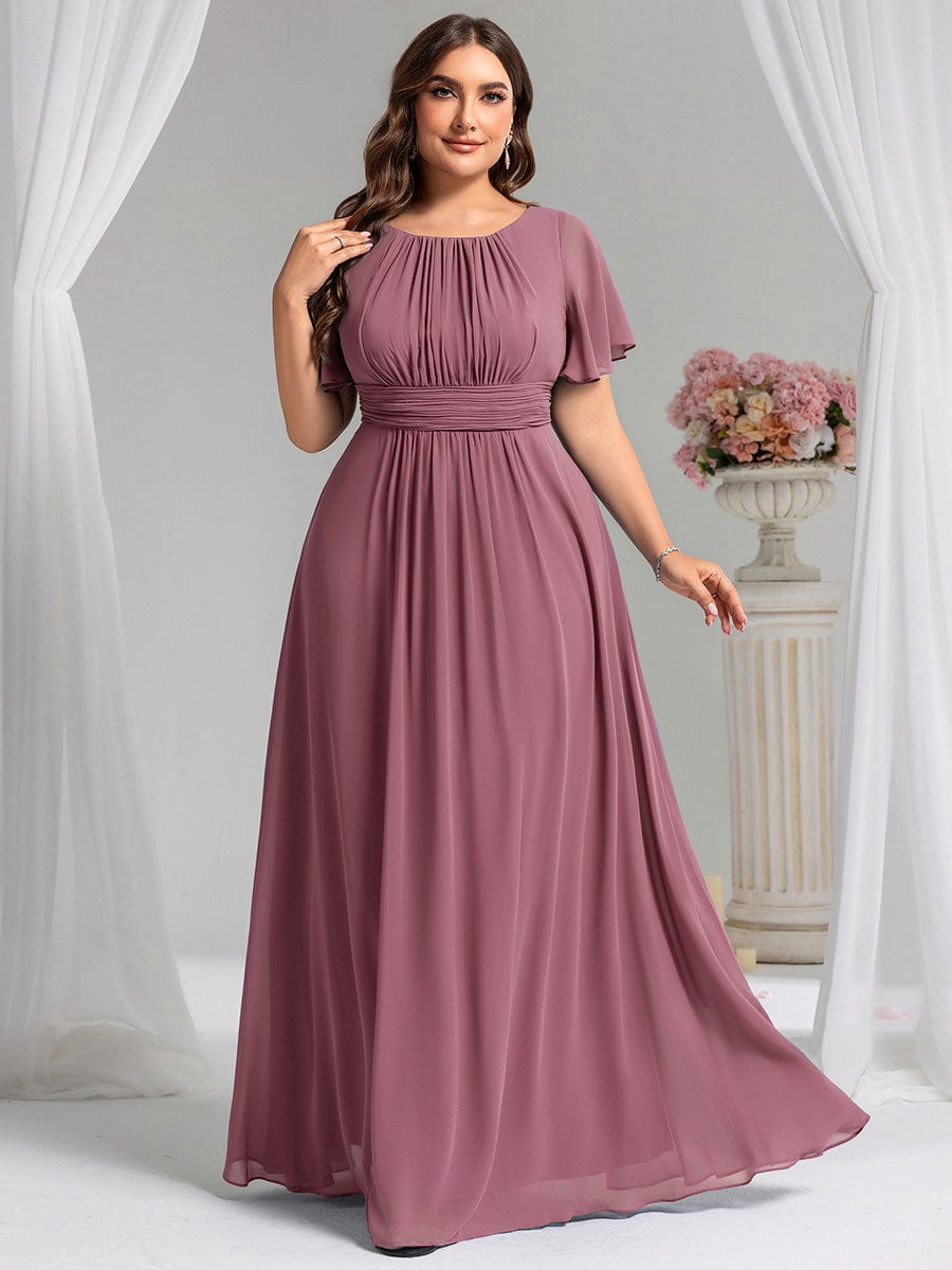 Plus Size Printed Chiffon Pleated Maxi Wedding Guest Dress
