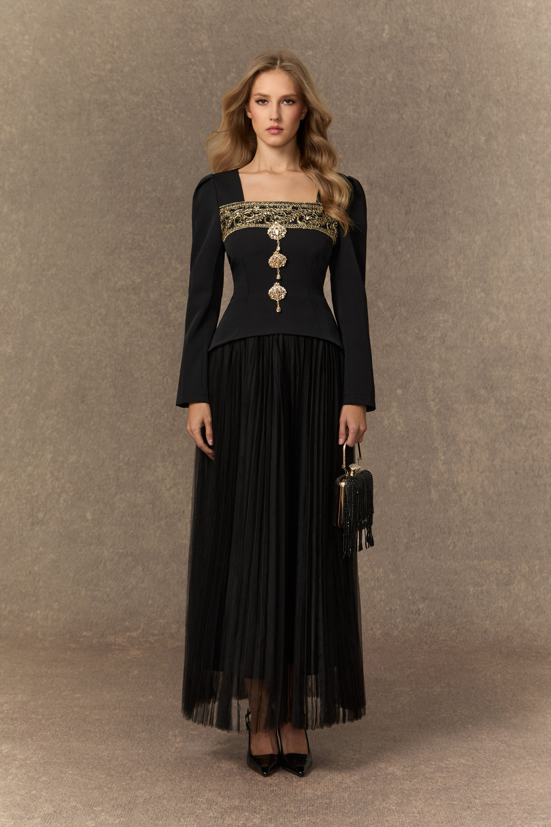 Feel The Romance Jeweled Button Pleated Maxi Dress-purelyfable