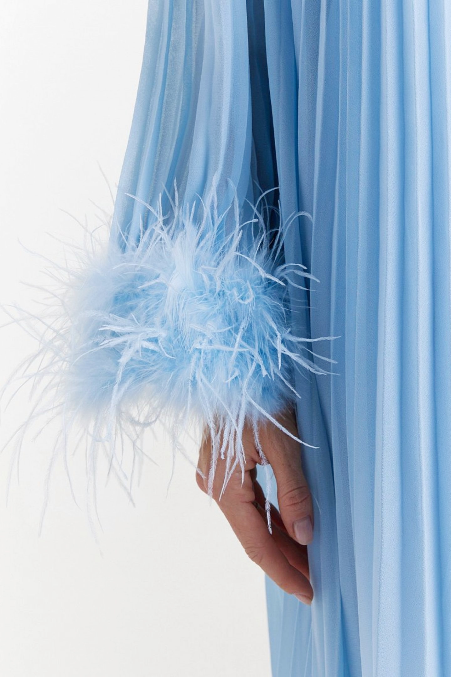 Yvonne Diamante Feathered Pleated Maxi Chiffon Dress-purelyfable