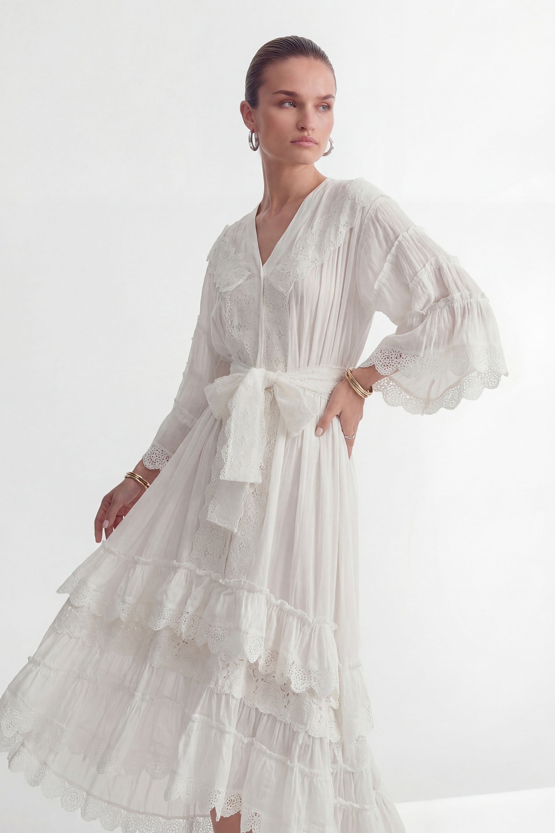 Own Your Power White V-Neck Ruffled Sleeve Maxi Dress-purelyfable