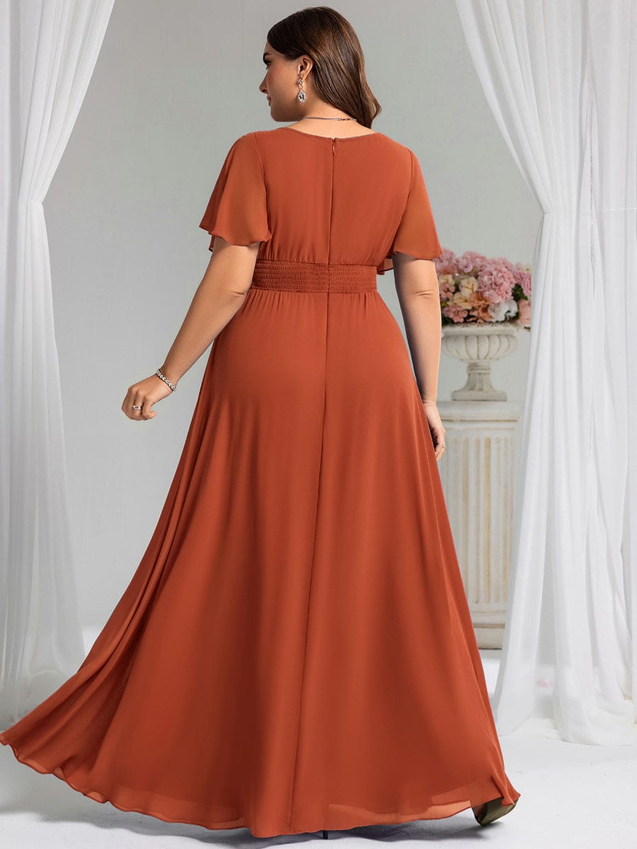 Plus Size Printed Chiffon Pleated Maxi Wedding Guest Dress
