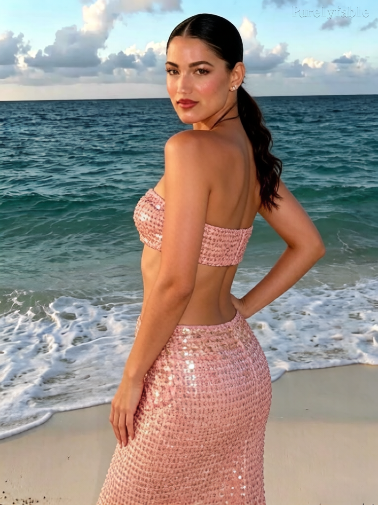 Halle's Pink Sequined Strapless Dress set of Two Pieces