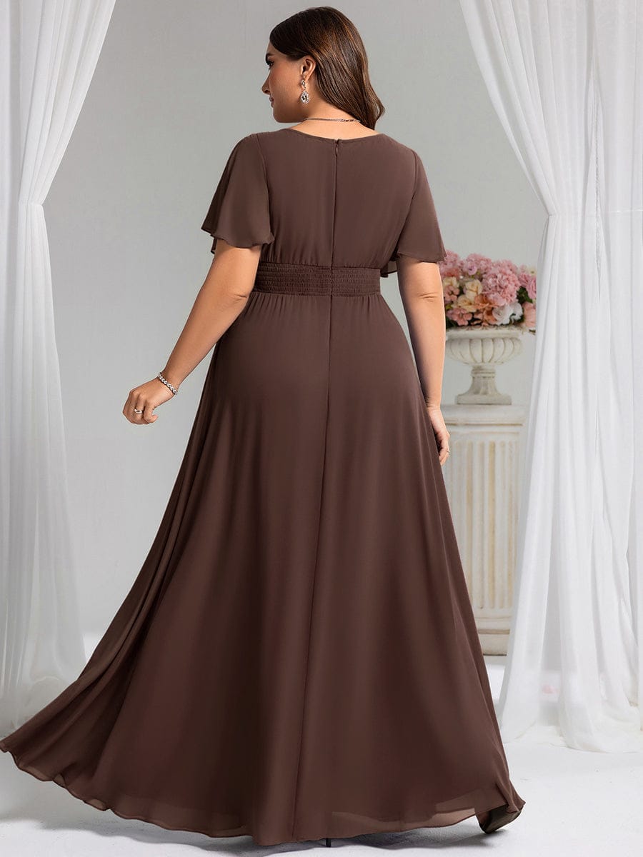 Plus Size Printed Chiffon Pleated Maxi Wedding Guest Dress