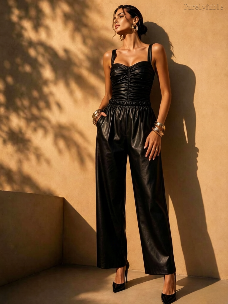Maelle Black Wide Shoulder Strap Wide Leg Jumpsuit