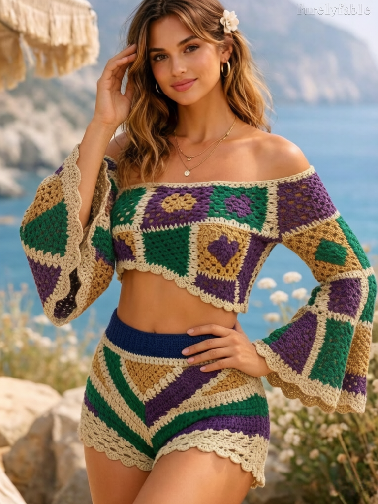 Natalia Color One Shoulder Short Top and Shorts Two Piece Set