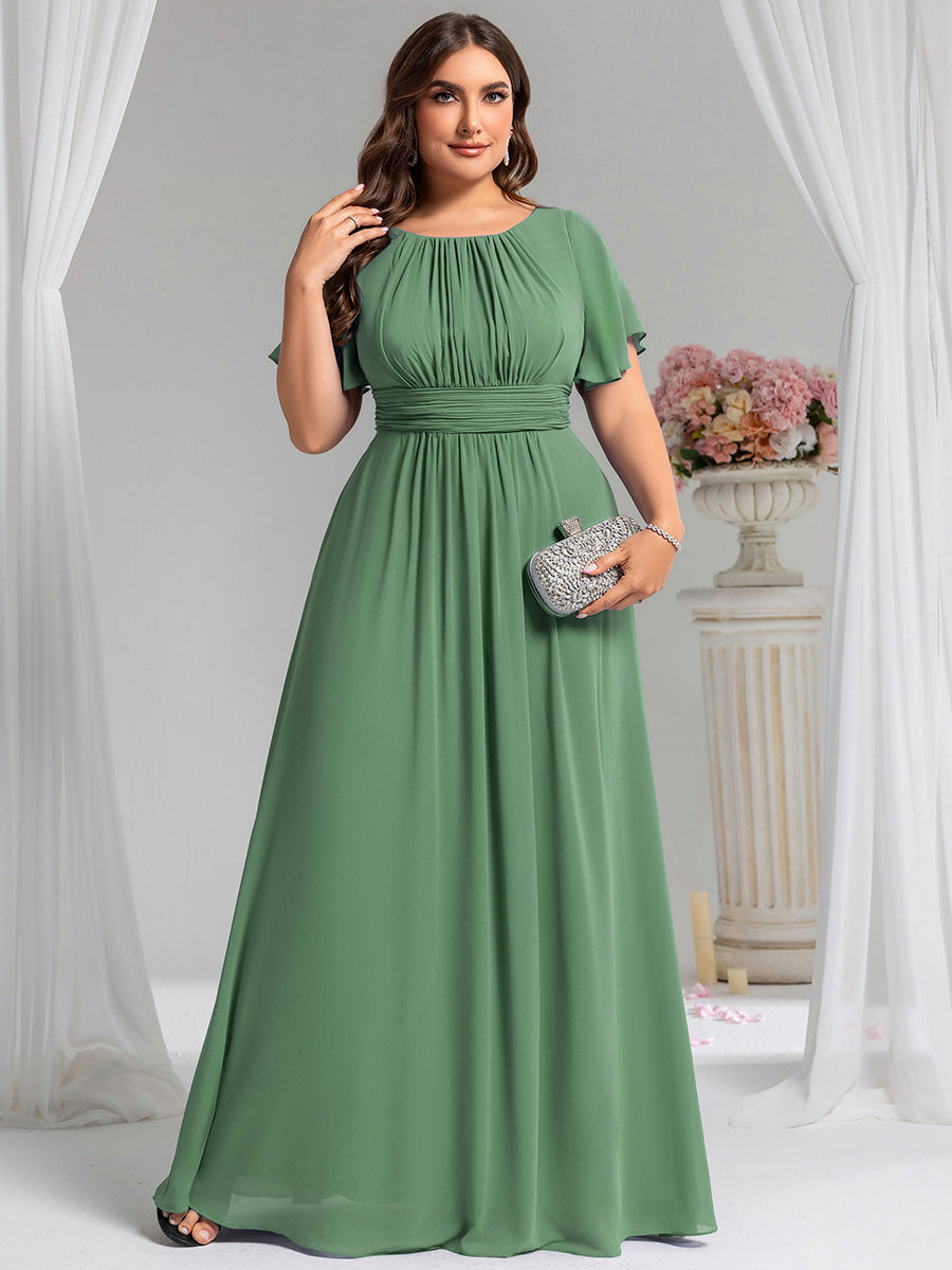 Plus Size Printed Chiffon Pleated Maxi Wedding Guest Dress