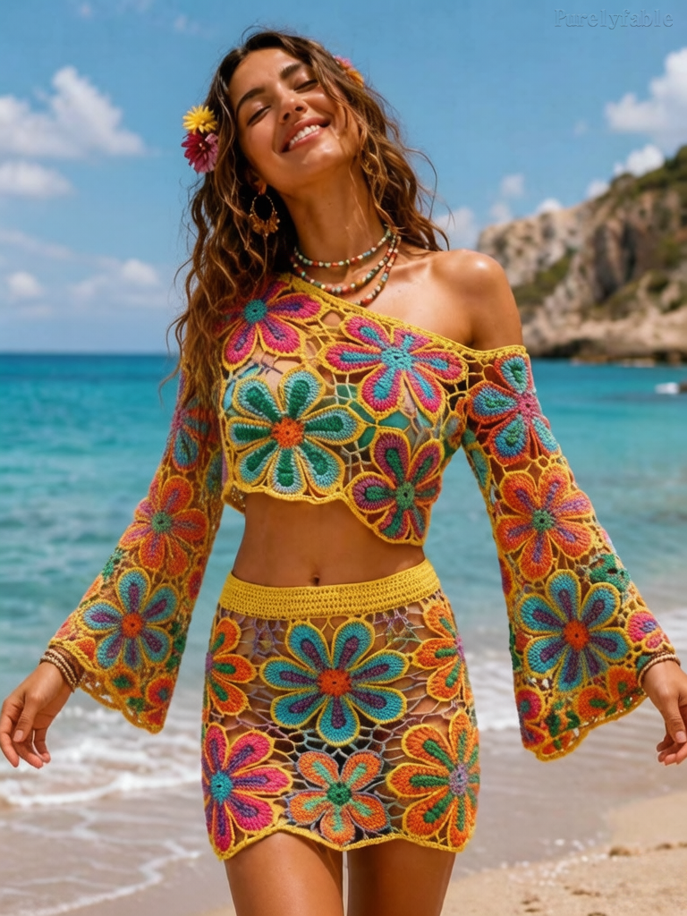 Luciana Color Slant Shoulder Horn Sleeve Dress Two Piece Set