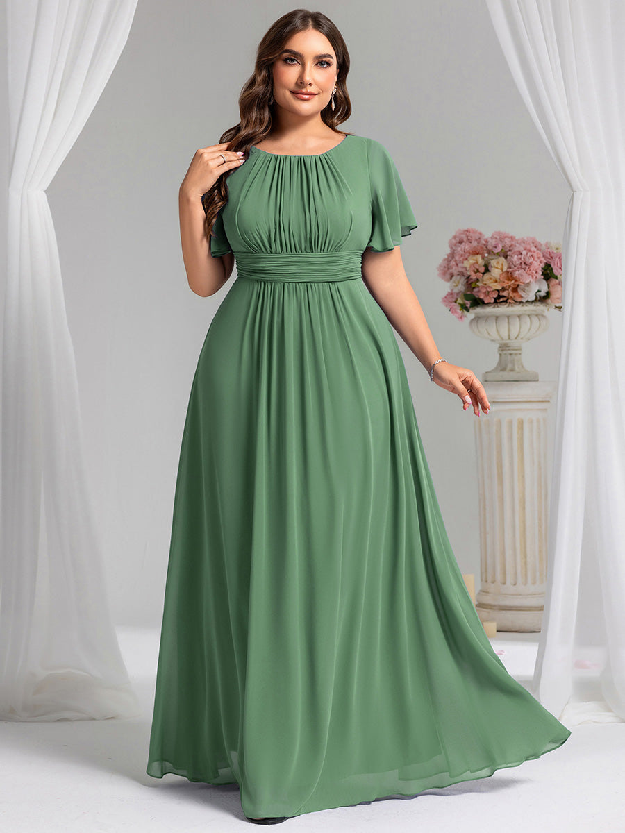Plus Size Printed Chiffon Pleated Maxi Wedding Guest Dress