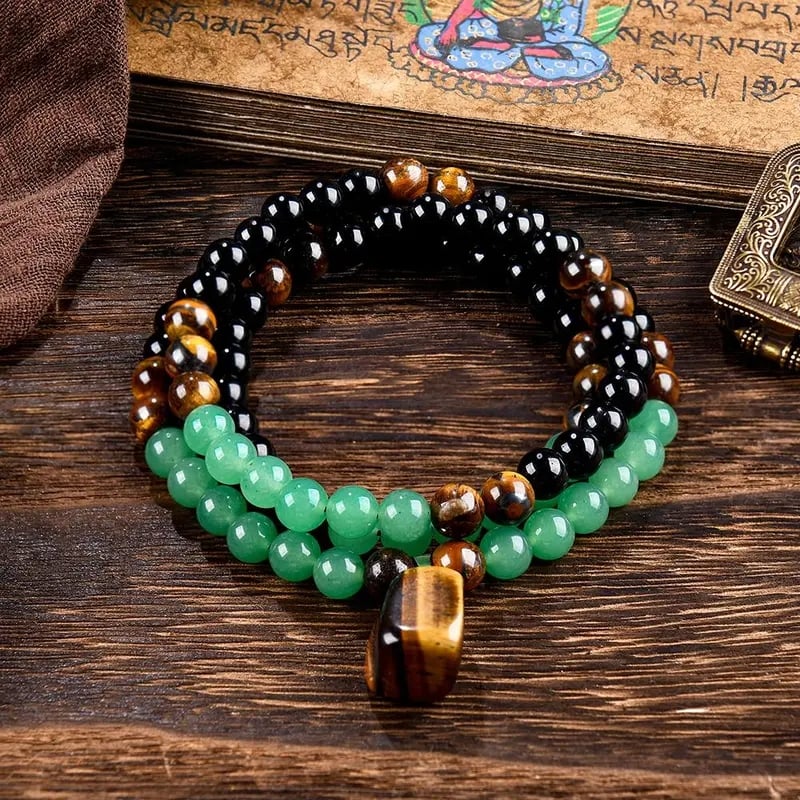 Money Attraction Necklace With GreenAventurine & Tiger Eye Pendant Healing Crystal Stone