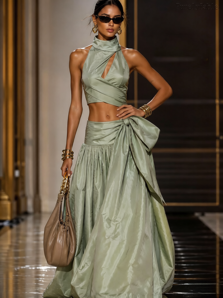 Inara's Light Green Neck-Wrap Top and Dress Set