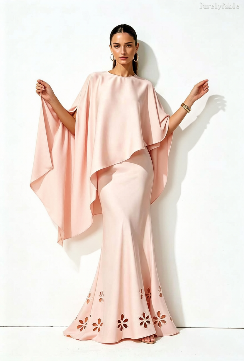 Daphne Pink Round Neck Fish Tail Hollow Dress