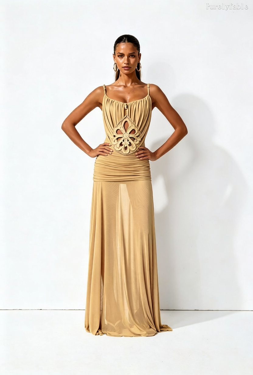 Daphne  khaki Slim Suspender Pleated Chest Dress