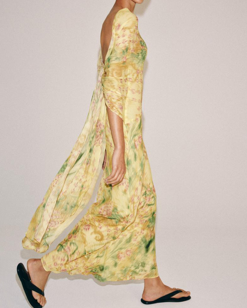 Aura Yellow watercolor floral slip dress