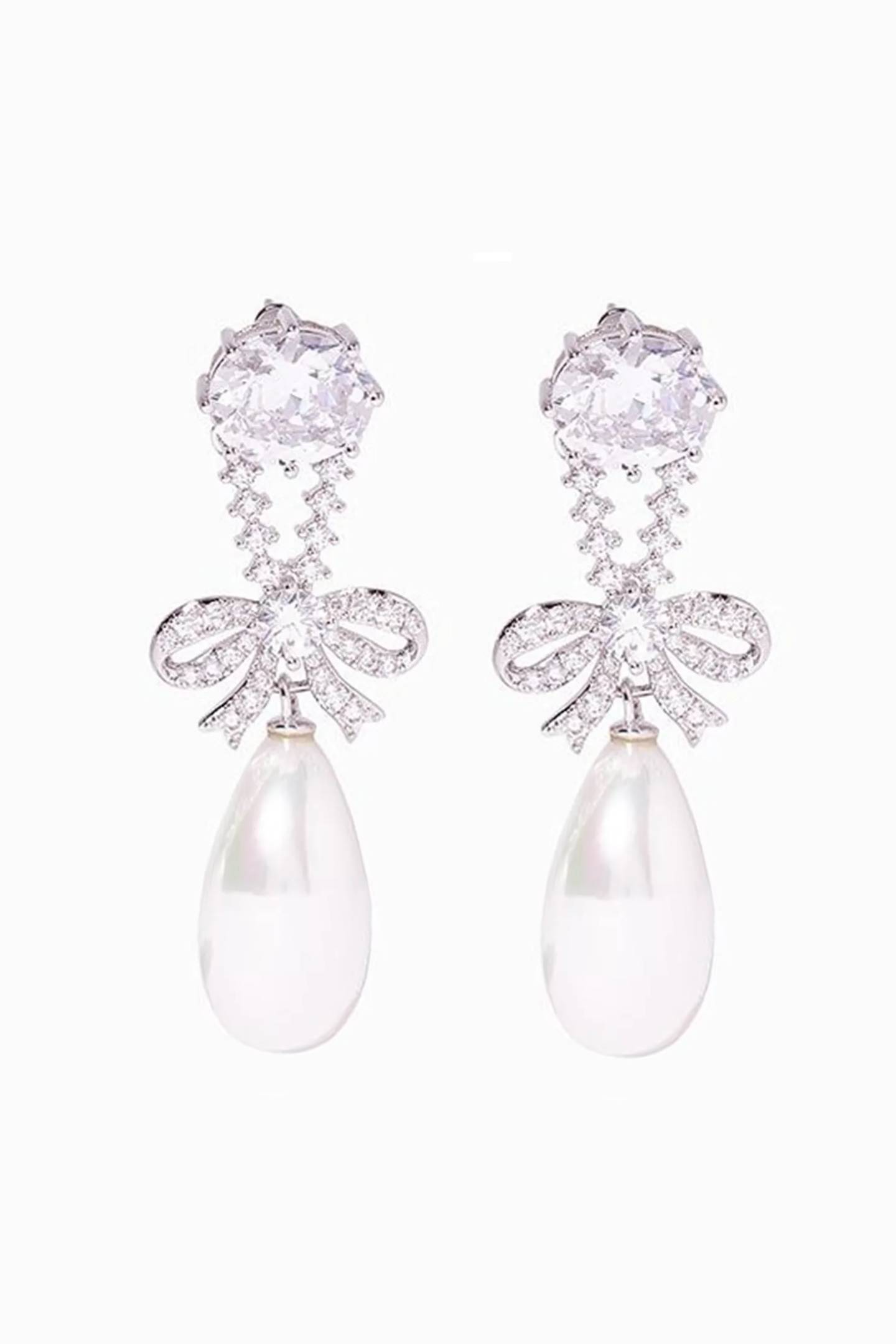 Bow Drop Pearl Earrings-purelyfable